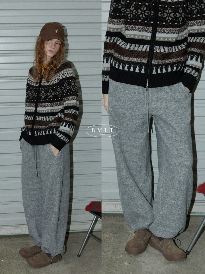 BMLT [Rock Sugar Flower Tea] Korean autumn and winter wool gray elastic waist loose straight thickened casual sweatpants