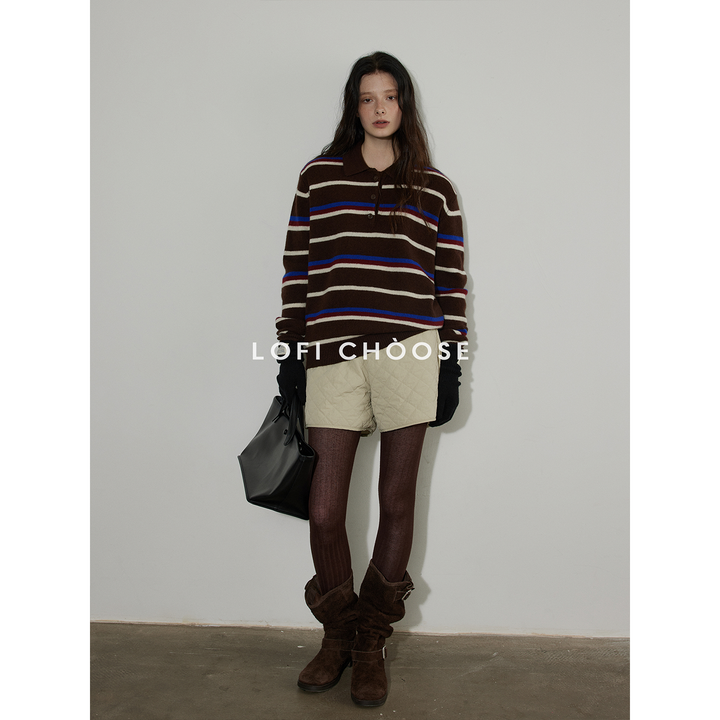 Cocoa Stripe Polo Knit LCPK0292