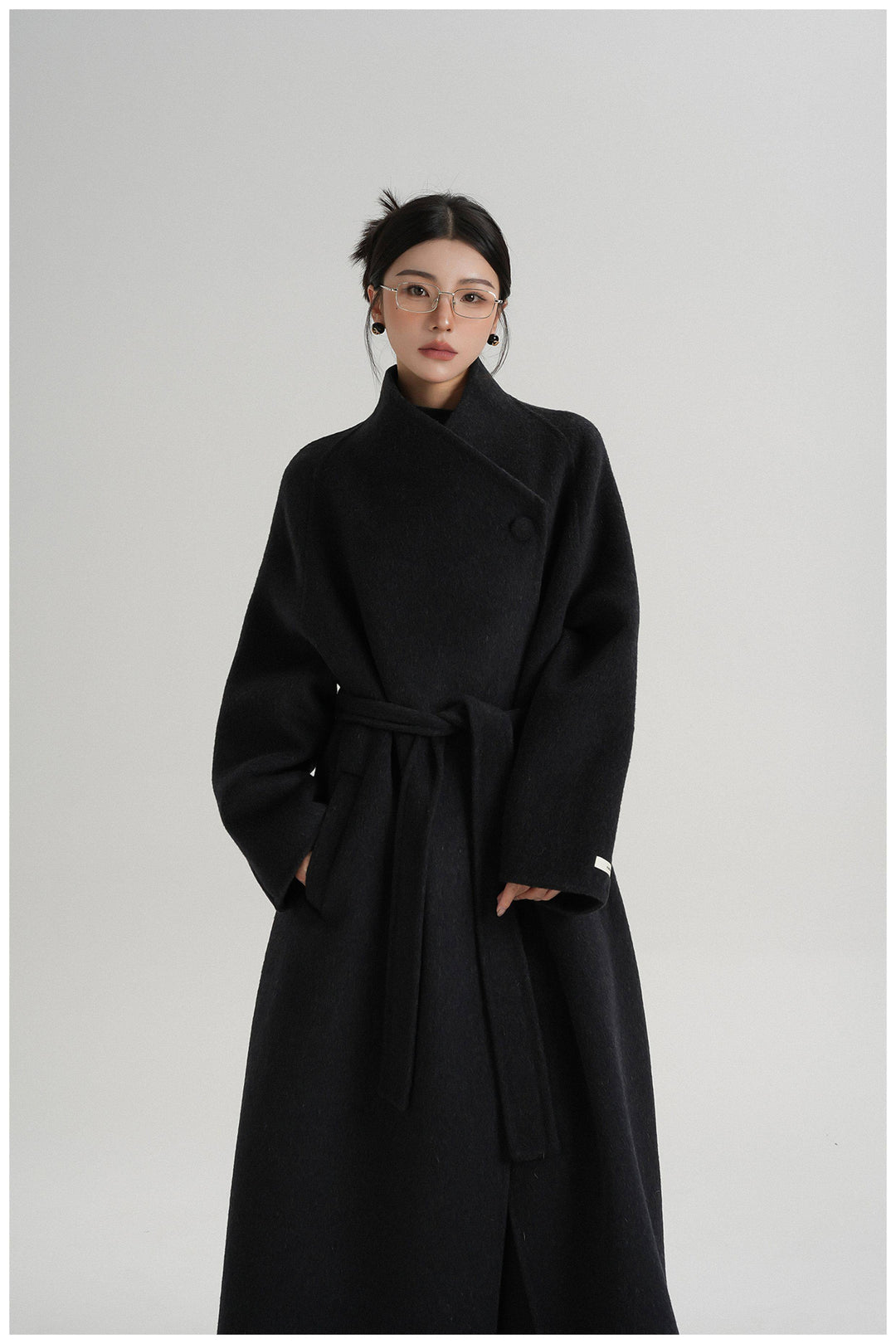 Noir Wrap Belted Wool Coat SRWC0318