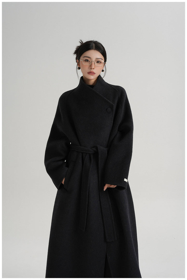 Noir Wrap Belted Wool Coat SRWC0318