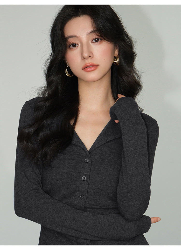 V-Collar Slim Fit Knit Top NHKT0252