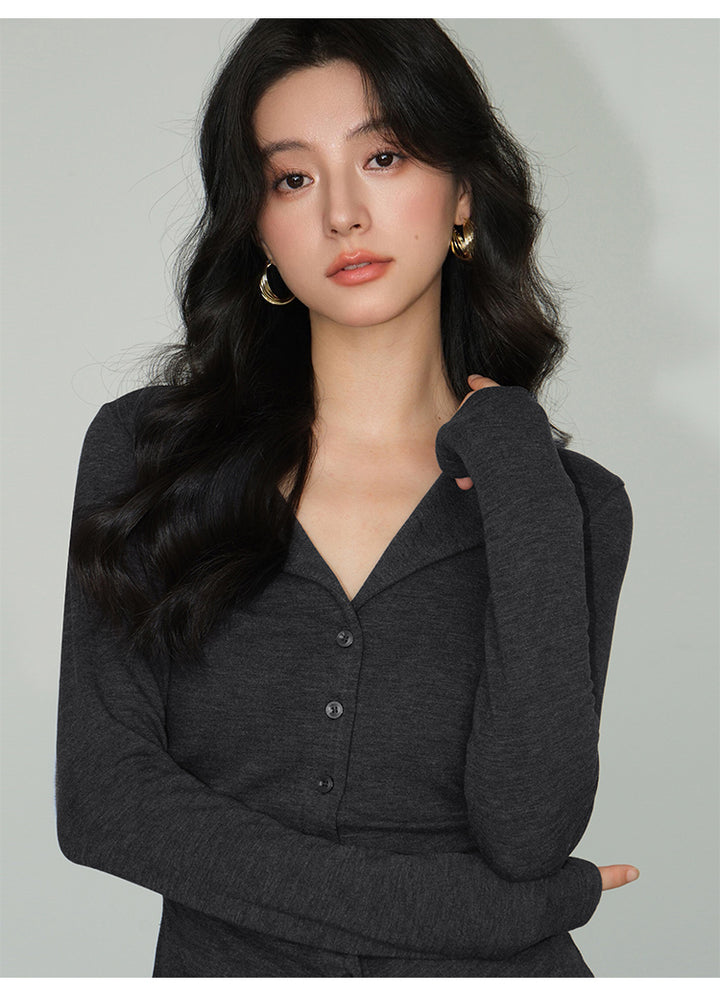 V-Collar Slim Fit Knit Top NHKT0252