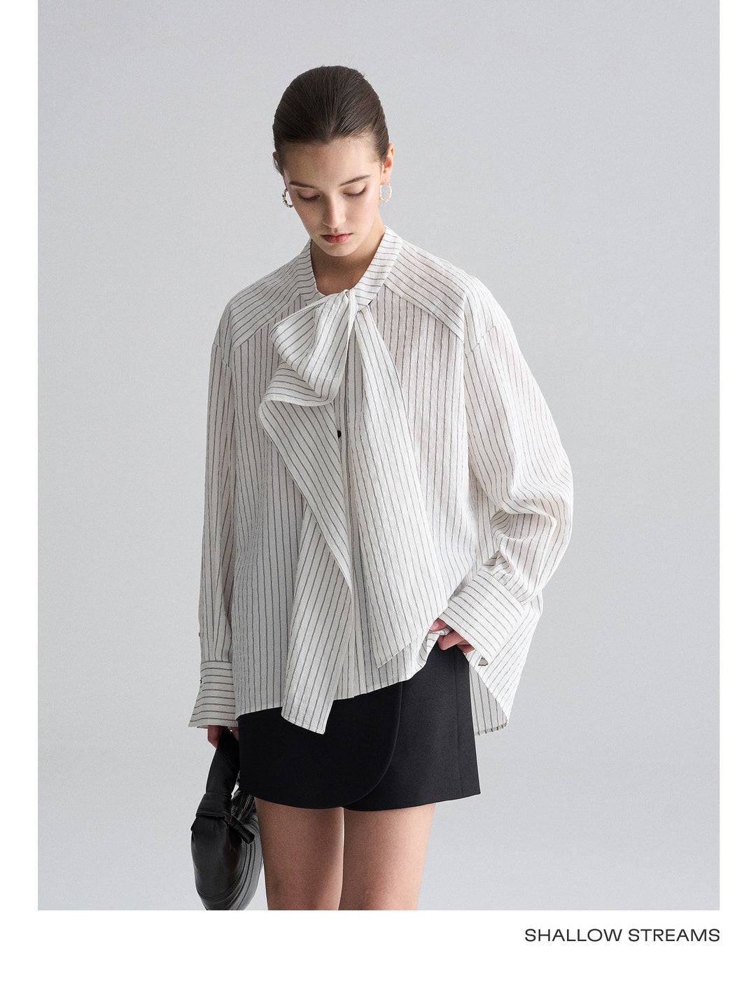 Ribbon Drape Stripe Blouse SSSB0172