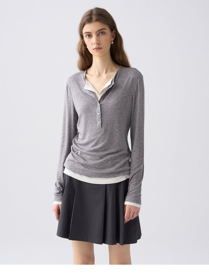 Premium Button Henley Knit Top SSKT0280