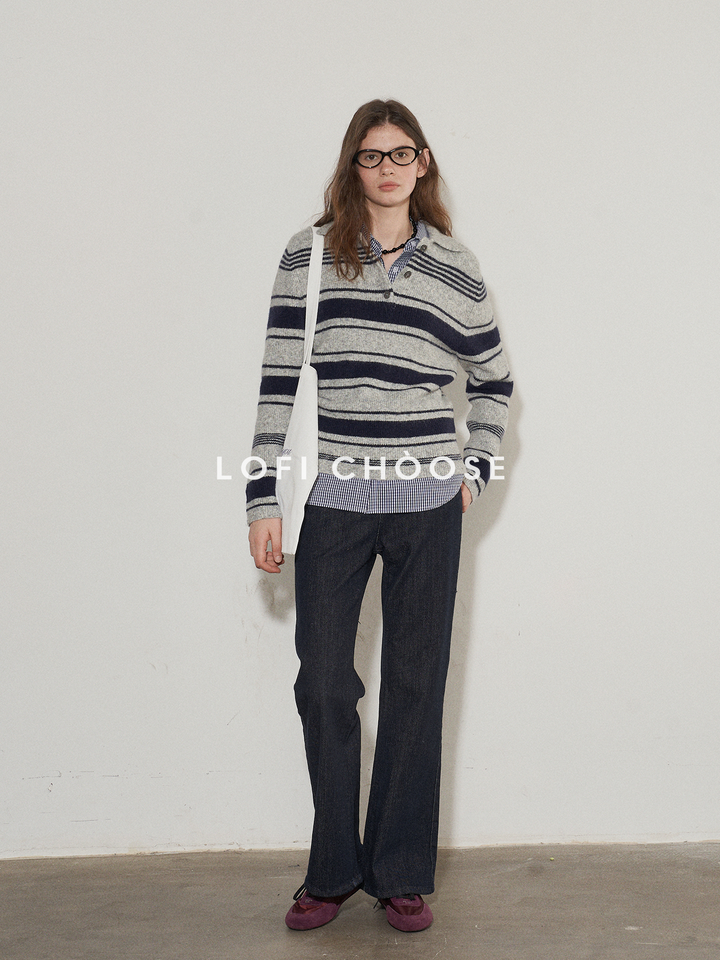 Cozy Stripe Polo Knit LCPK0264