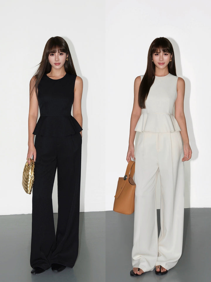 UrbanPetal Peplum Top & Wide-Leg Suit Set NHSS0205