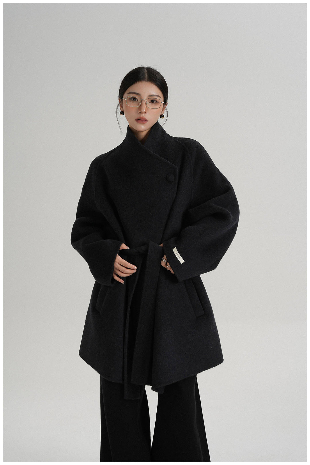 Noir Wrap Belted Wool Coat SRWC0318