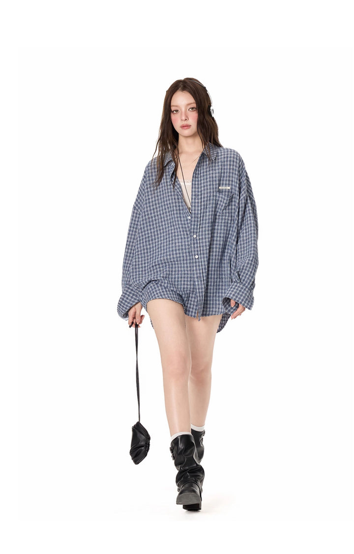 Oversized Plaid Button-Up Shirt TSBS0267