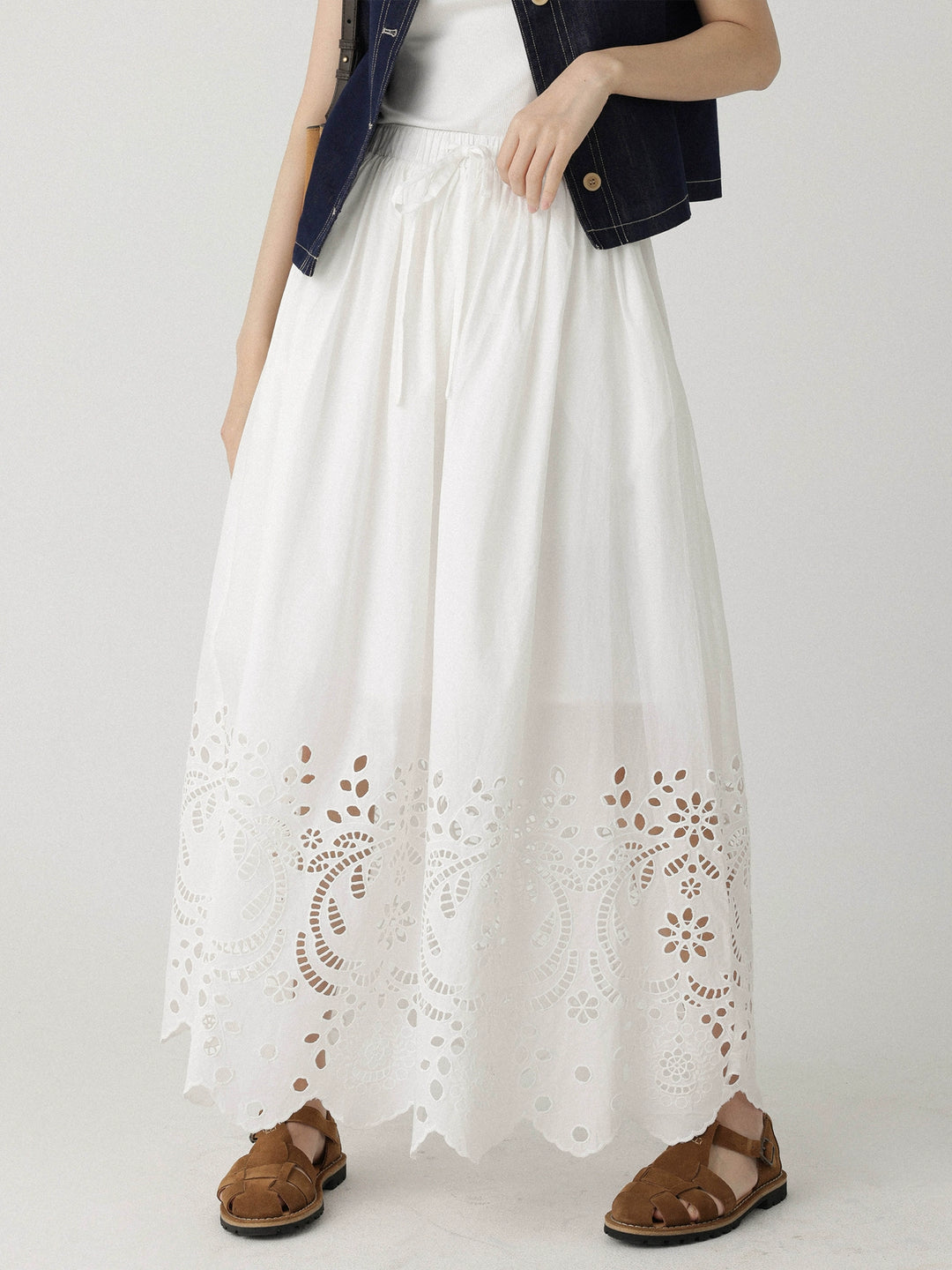Breeze Broderie Cotton Maxi Skirt LCMS0192