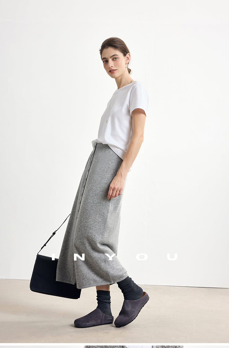 Soft Buttoned Wool Midi Skirt INMS0283