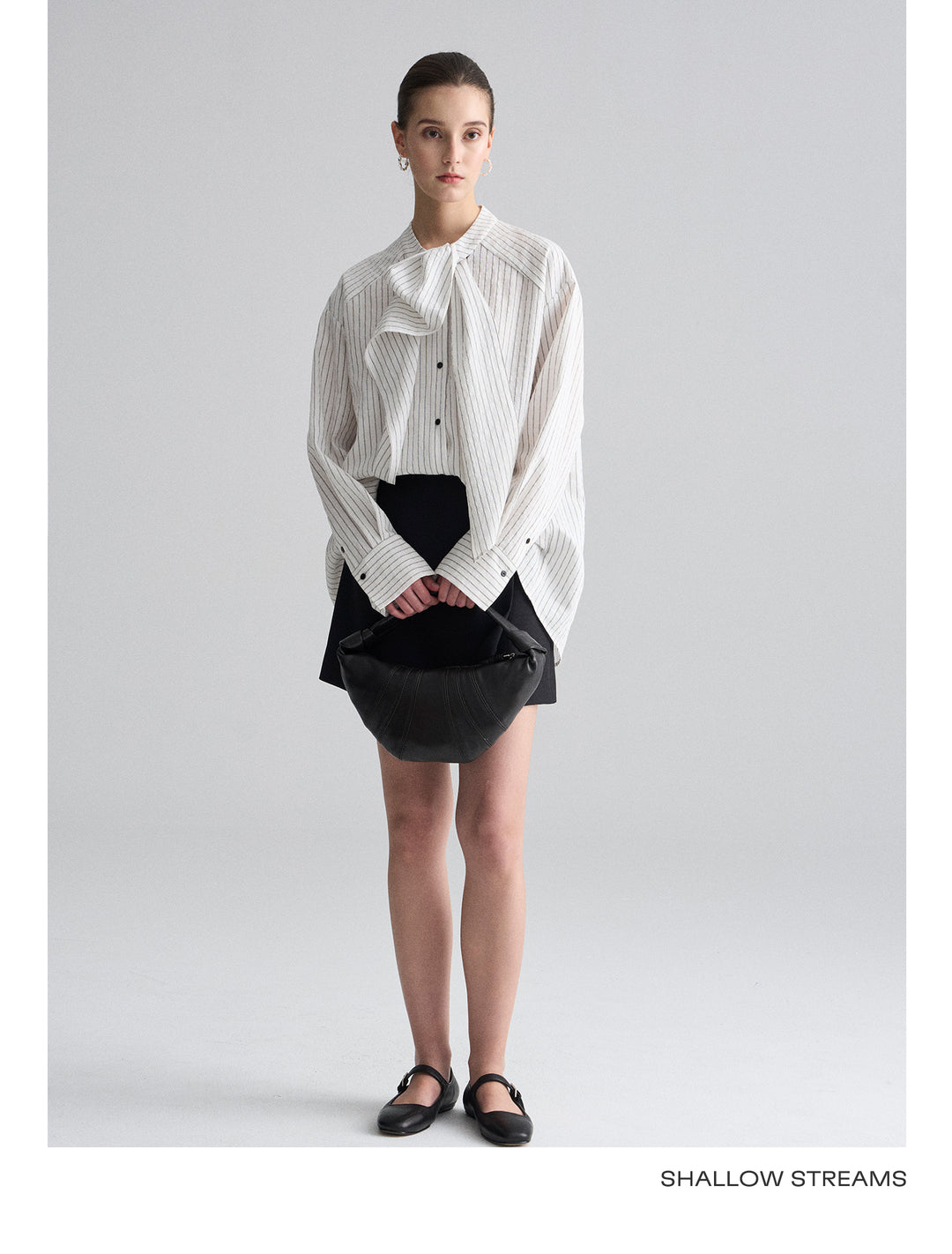 Ribbon Drape Stripe Blouse SSSB0172