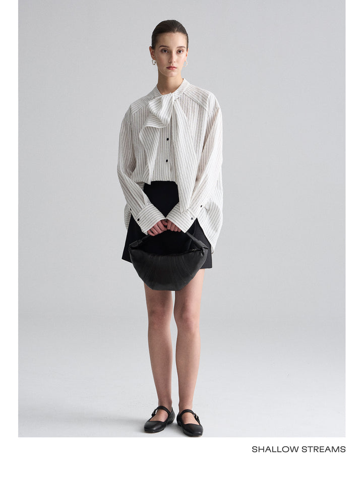 Ribbon Drape Stripe Blouse SSSB0172