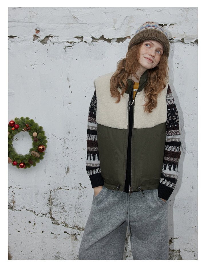 Olive Sherpa-Panel Utility Vest BMUV0298