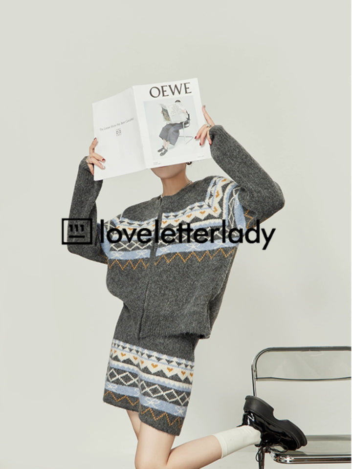 Fair Isle Knit Sweater Skirt Set LLKS0095