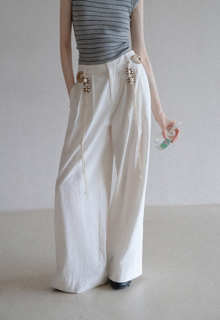 BohoCharm Shell Embellished Wide-Leg Pants EKWP0204
