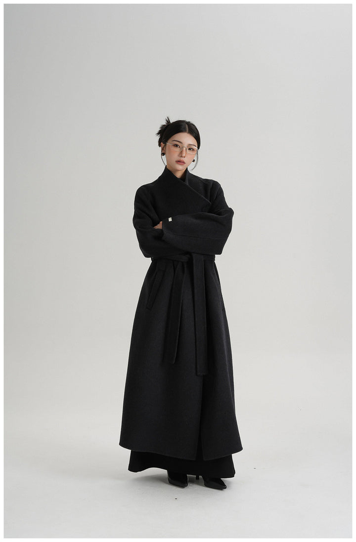 Noir Wrap Belted Wool Coat SRWC0318