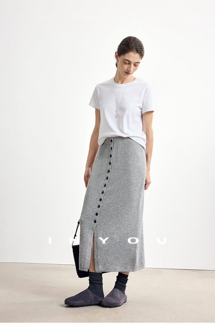 Soft Buttoned Wool Midi Skirt INMS0283