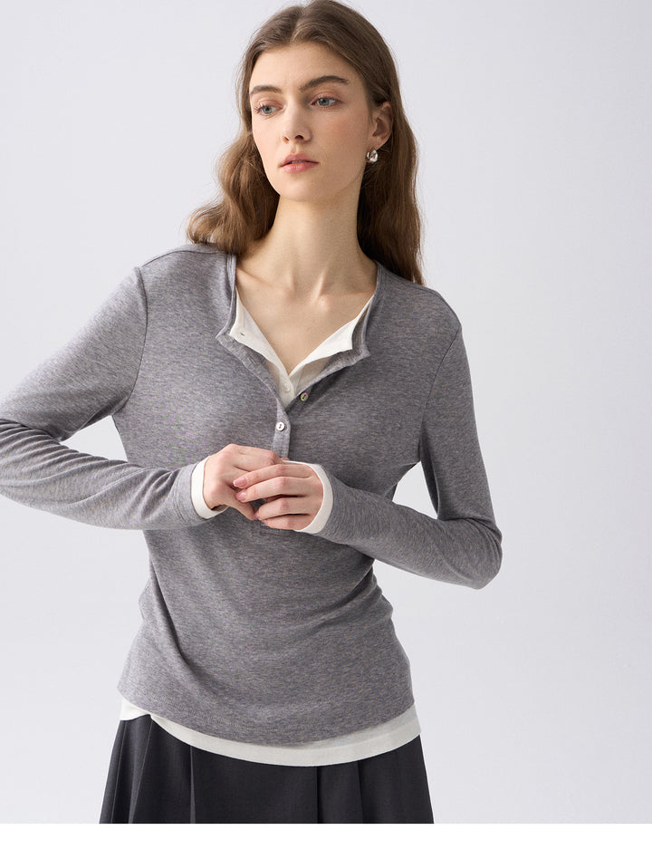 Premium Button Henley Knit Top SSKT0280