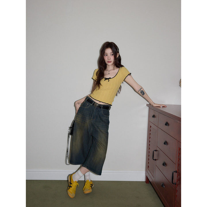 Butter Ribbon Pointelle Knit Top KKKT0343