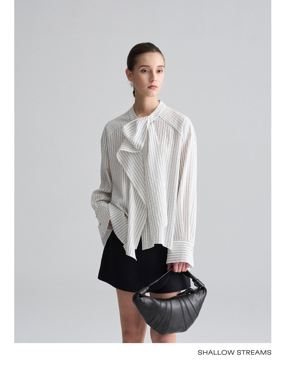 Ribbon Drape Stripe Blouse SSSB0172