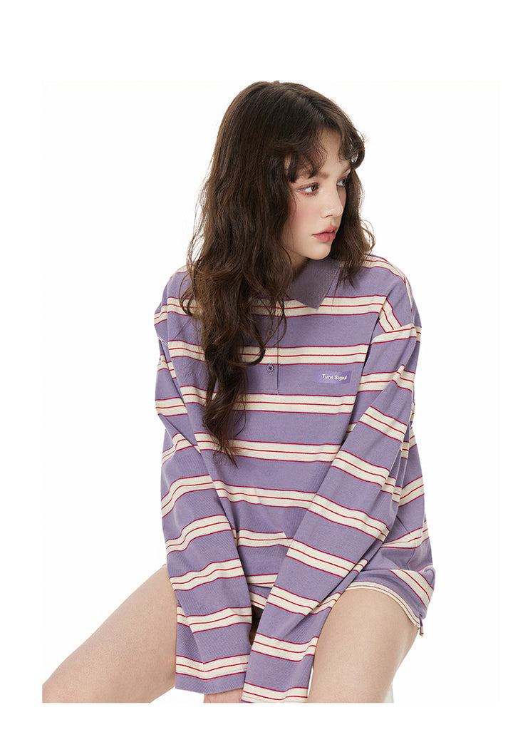 Retro Stripe Oversized Polo Long Sleeve TSOP0278