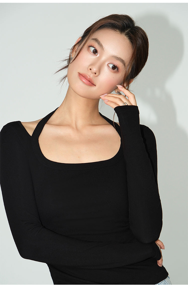 Strap Detail Square Neck Long Sleeve NHSN0261