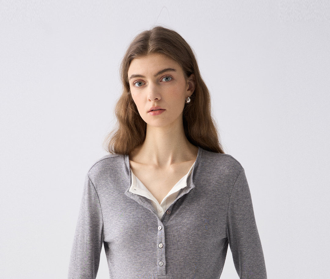 Premium Button Henley Knit Top SSKT0280