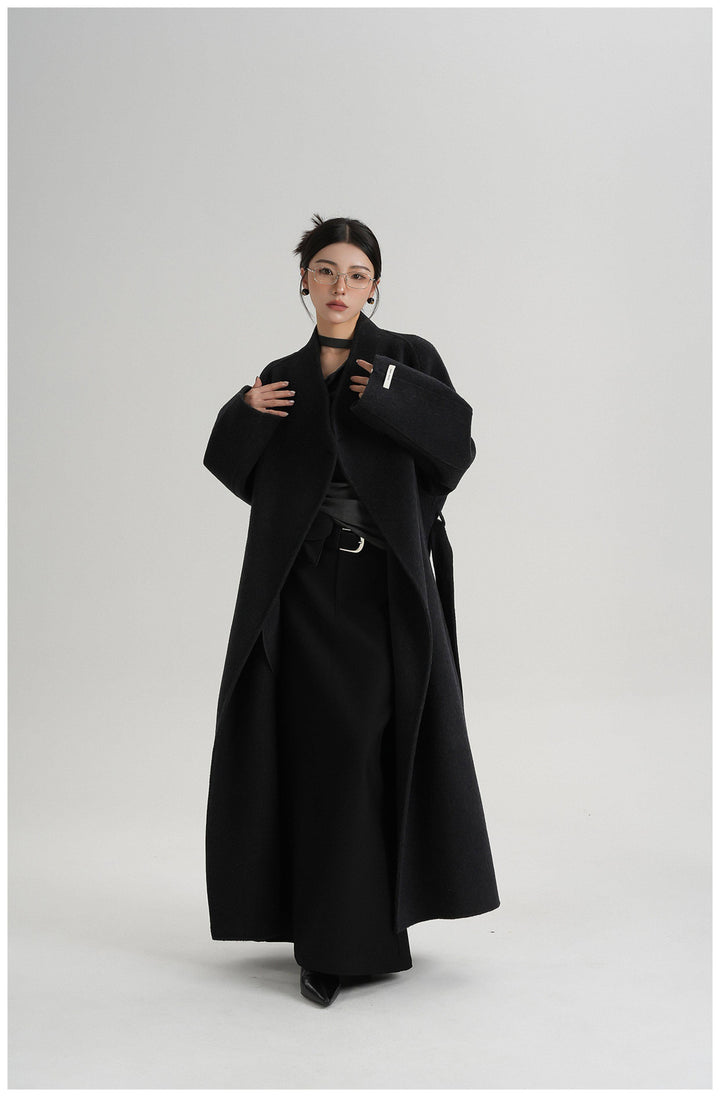 Noir Wrap Belted Wool Coat SRWC0318