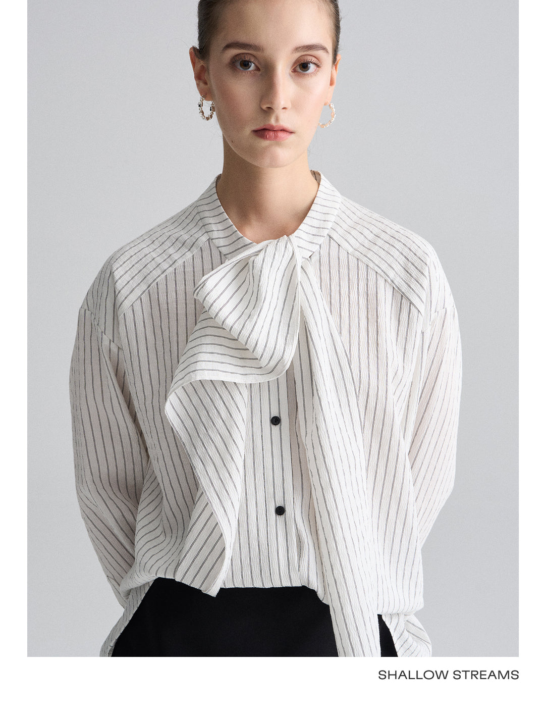 Ribbon Drape Stripe Blouse SSSB0172