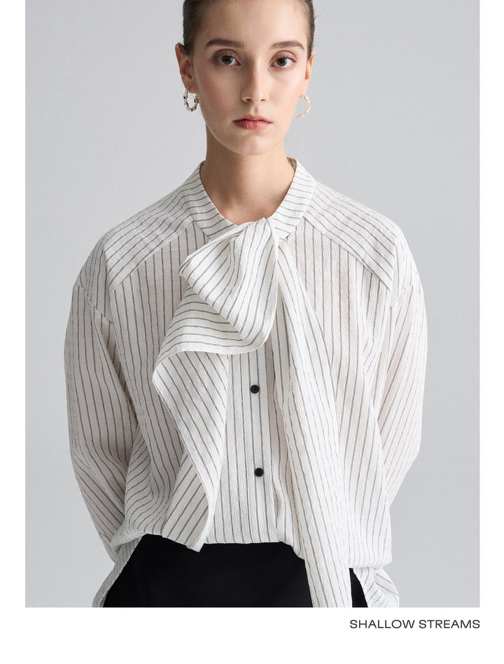 Ribbon Drape Stripe Blouse SSSB0172