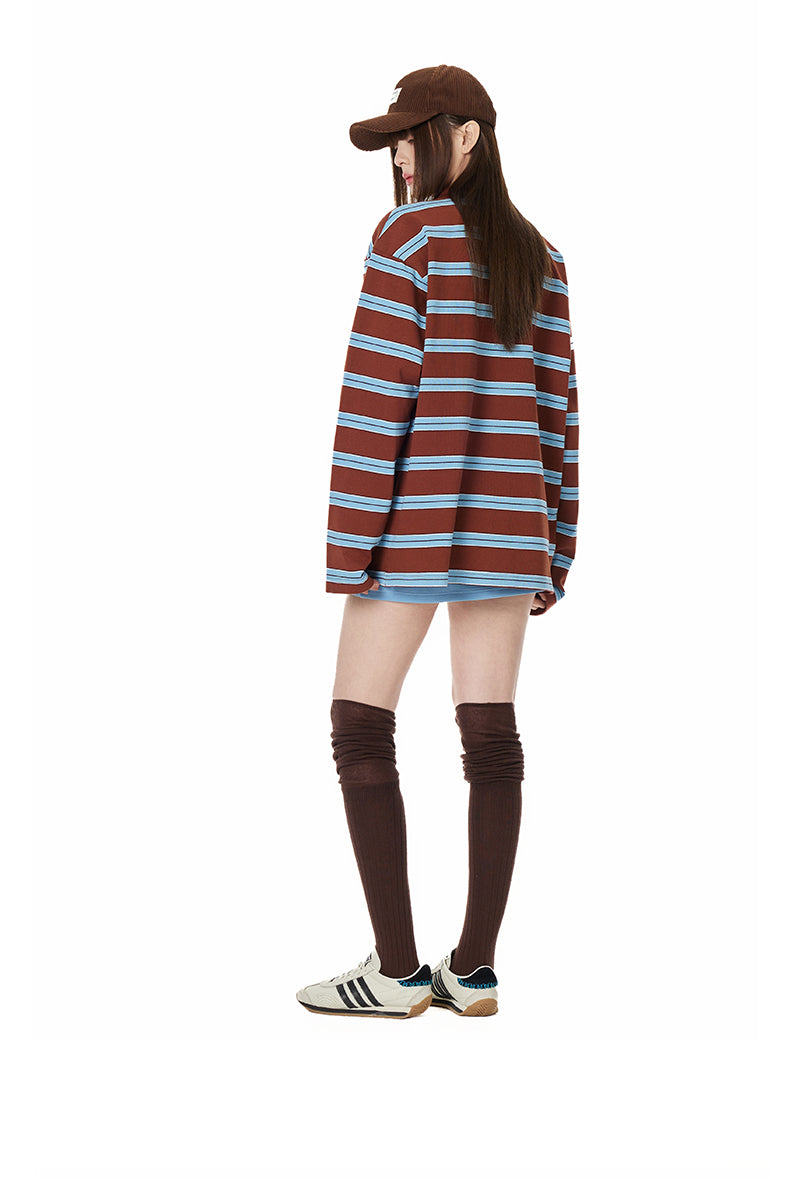 Retro Stripe Oversized Polo Long Sleeve TSOP0278