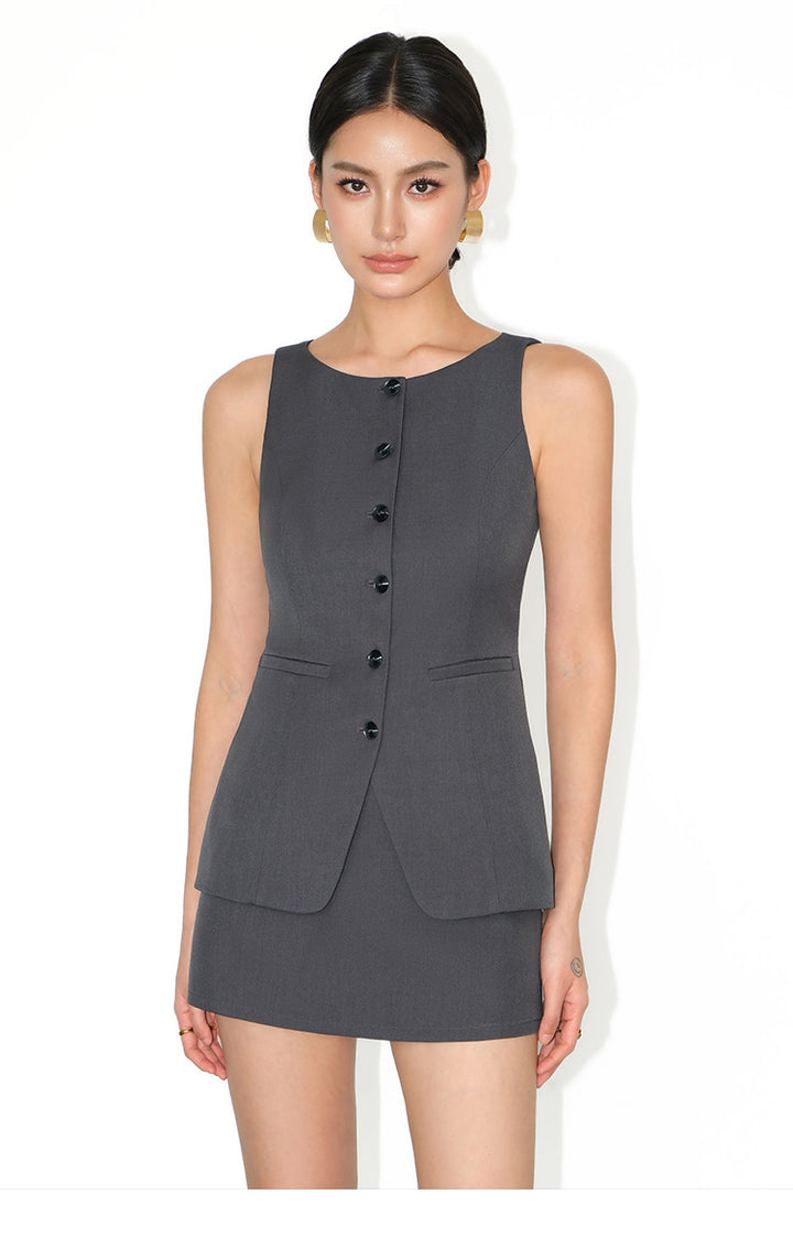 Sculpted Sleeveless Blazer Mini Set NHMS0180