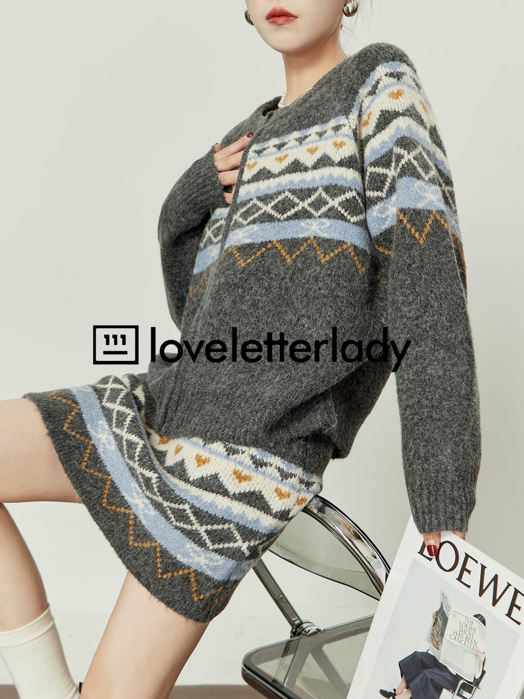 Fair Isle Knit Sweater Skirt Set LLKS0095