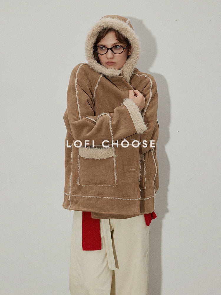 Classic Sherpa-Lined Suede Hooded Coat LCSJ0065