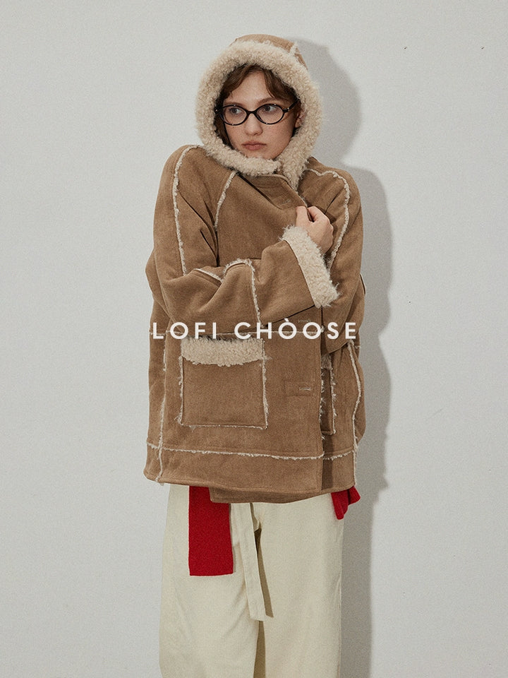 Classic Sherpa-Lined Suede Hooded Coat LCSJ0065