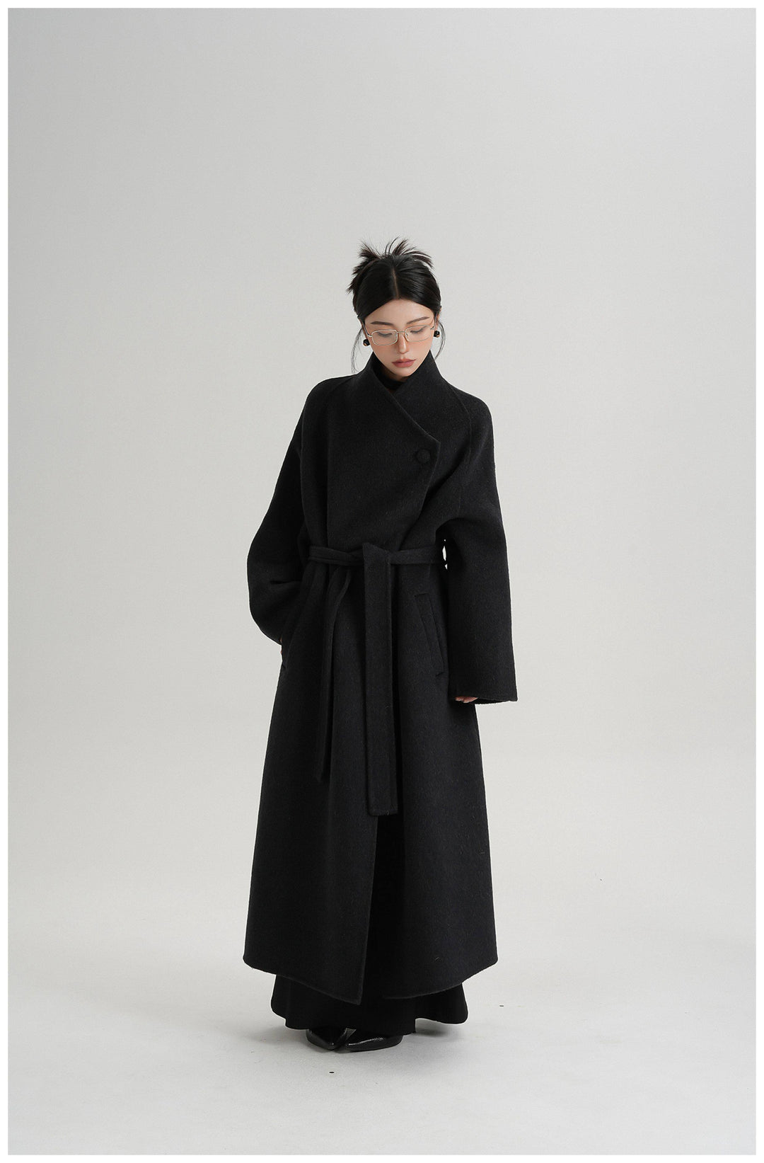 Noir Wrap Belted Wool Coat SRWC0318