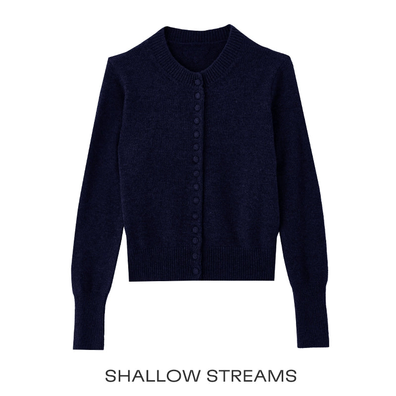 Wool Button-Up Crew Neck Cardigan SSWC0046