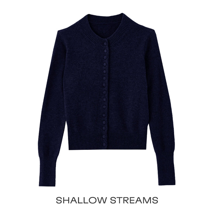 Wool Button-Up Crew Neck Cardigan SSWC0046
