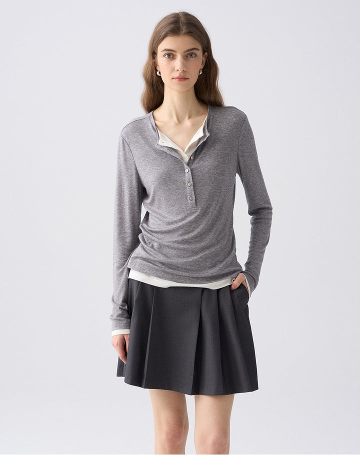Premium Button Henley Knit Top SSKT0280