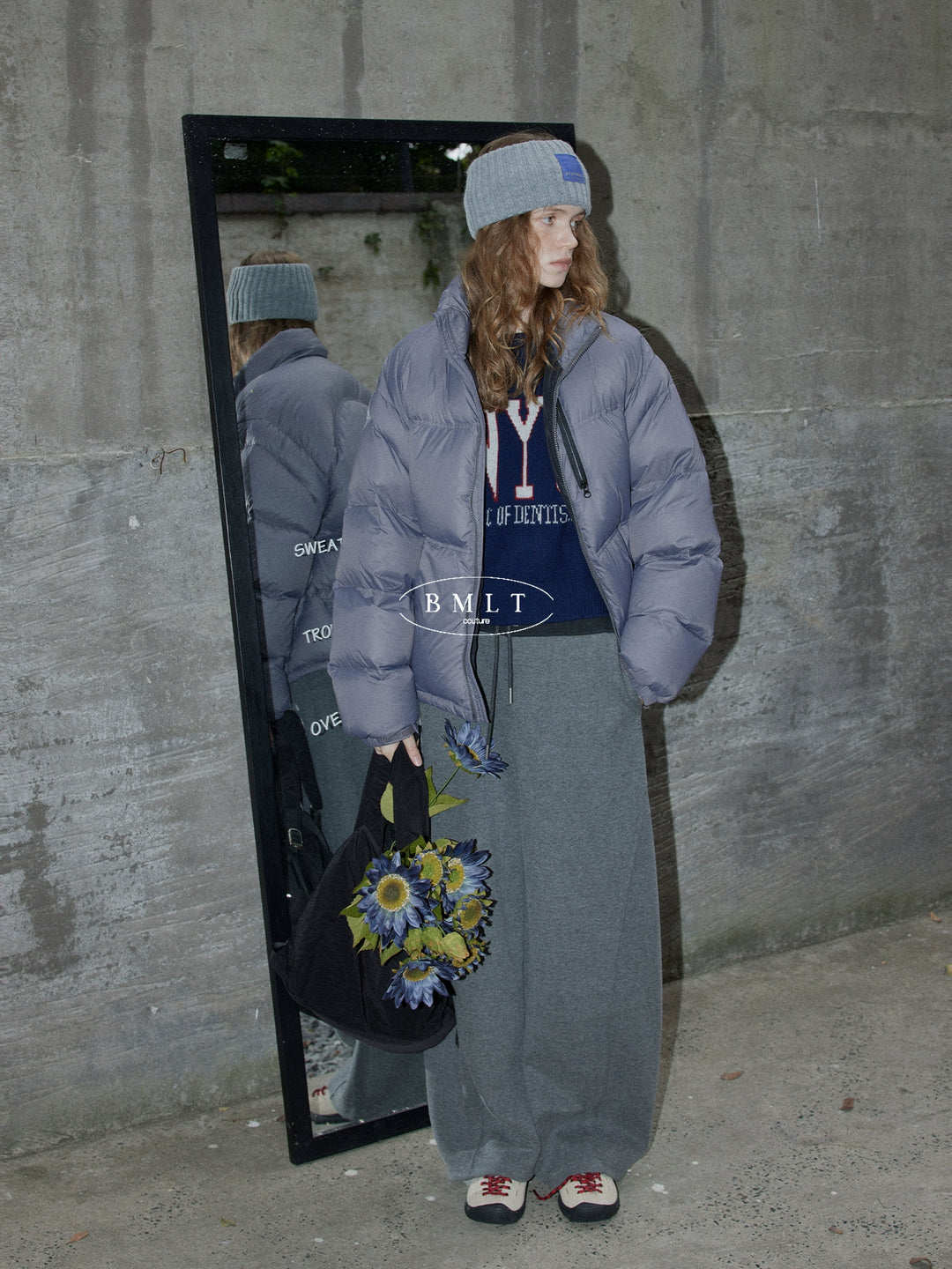 BMLT [Thousands of Que Song] Korean straight contrast splicing thickened sports sweatpants loose and versatile slacks