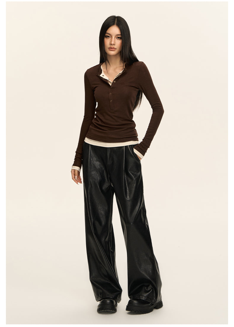 Luxe Layered Henley Top CVLT0157