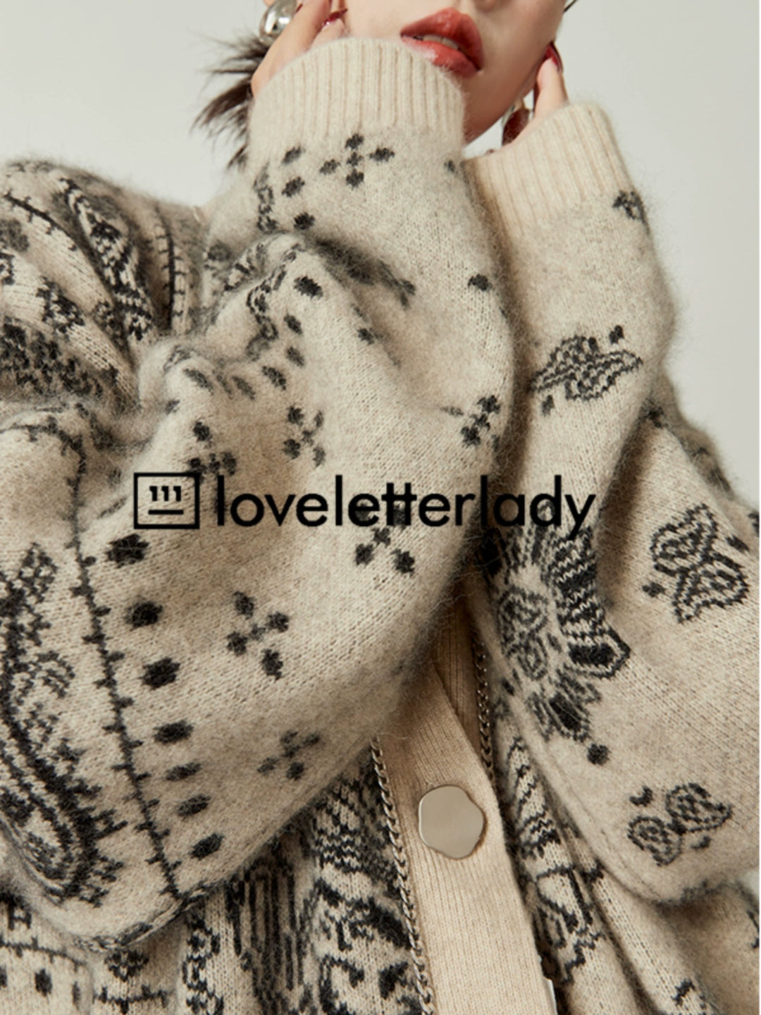 Vintage Oversized Jacquard Knit Cardigan LLKC0017