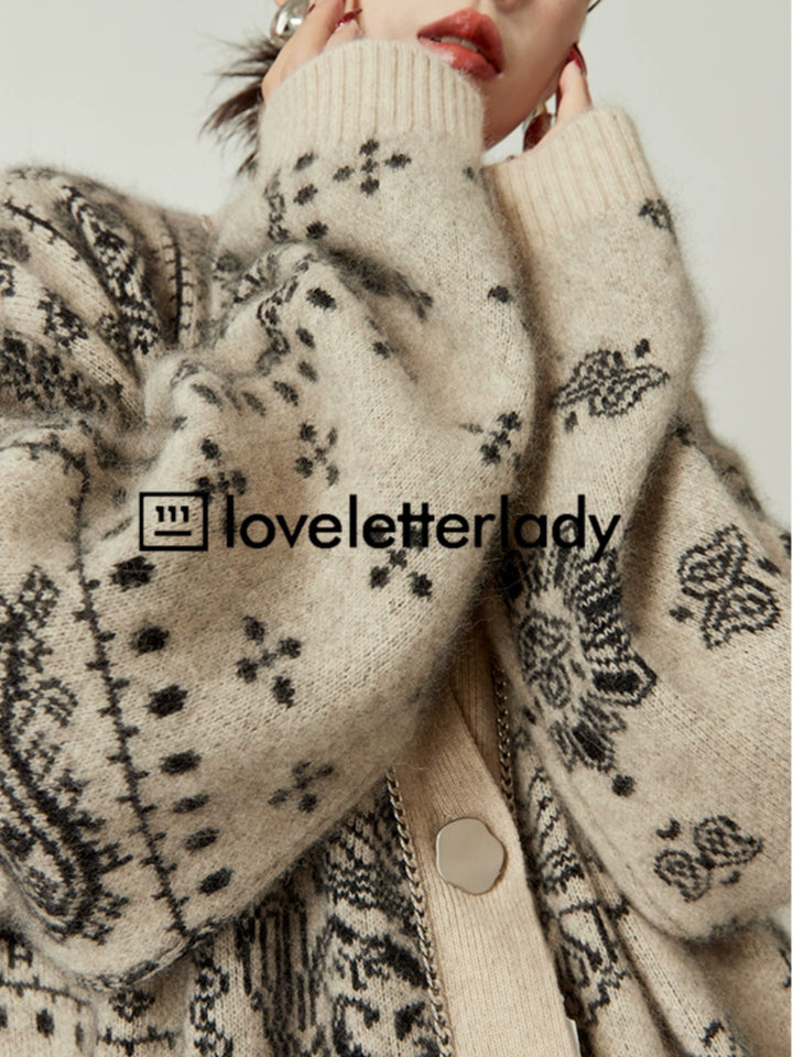 Vintage Oversized Jacquard Knit Cardigan LLKC0017