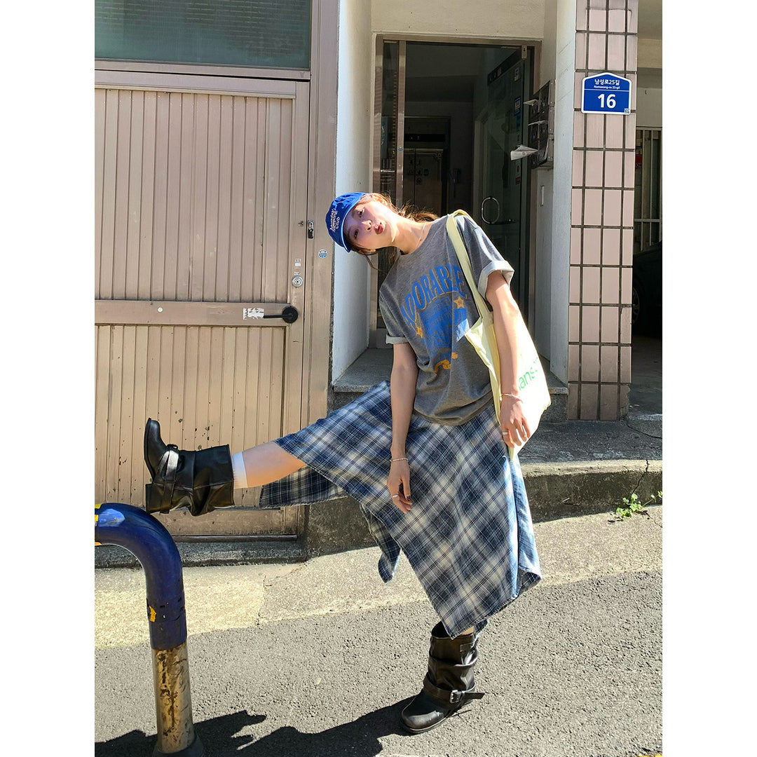 Vintage Asymmetry Check Skirt WSCS0336