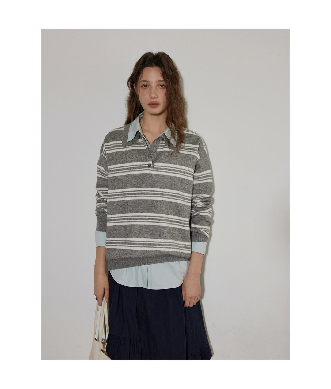Heather Stripe Relaxed Polo Knit LCPK0281