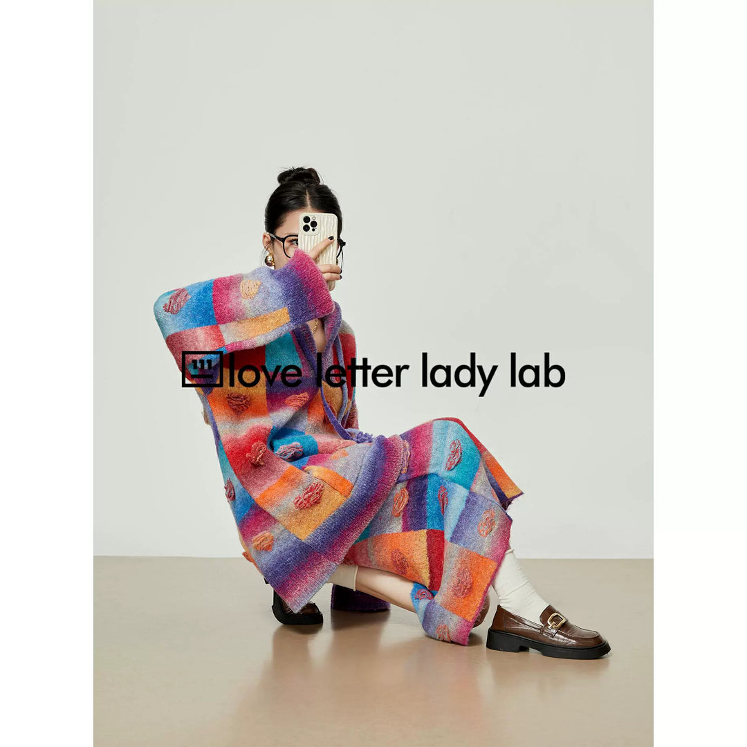 Rainbow Heart Knit Hoodie and Skirt Set LLKS0093