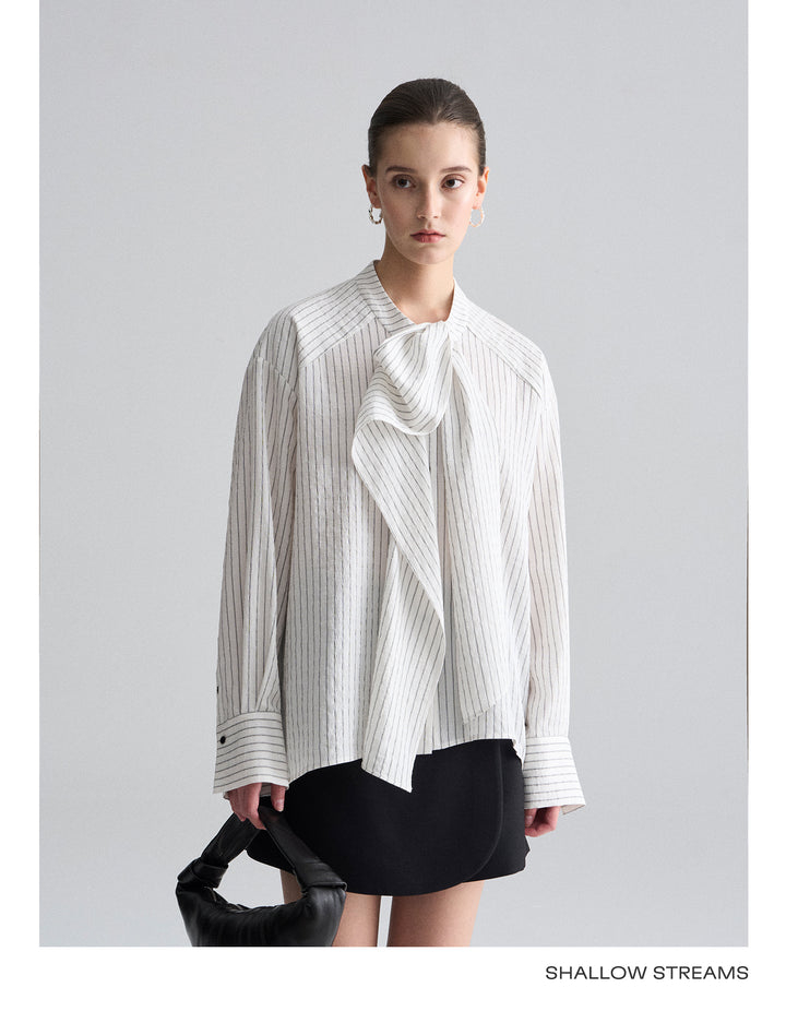 Ribbon Drape Stripe Blouse SSSB0172