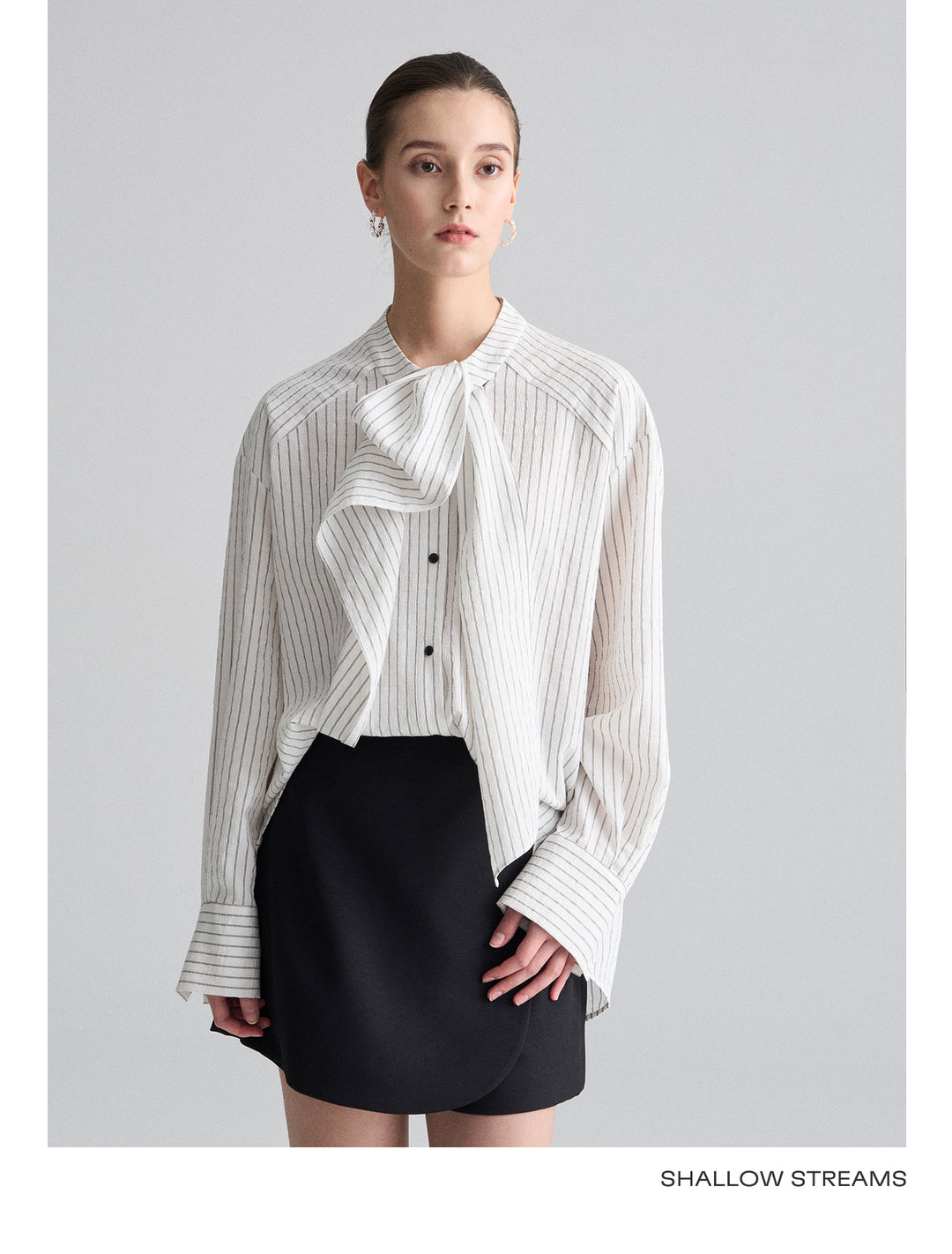 Ribbon Drape Stripe Blouse SSSB0172