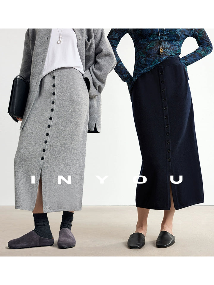 Soft Buttoned Wool Midi Skirt INMS0283