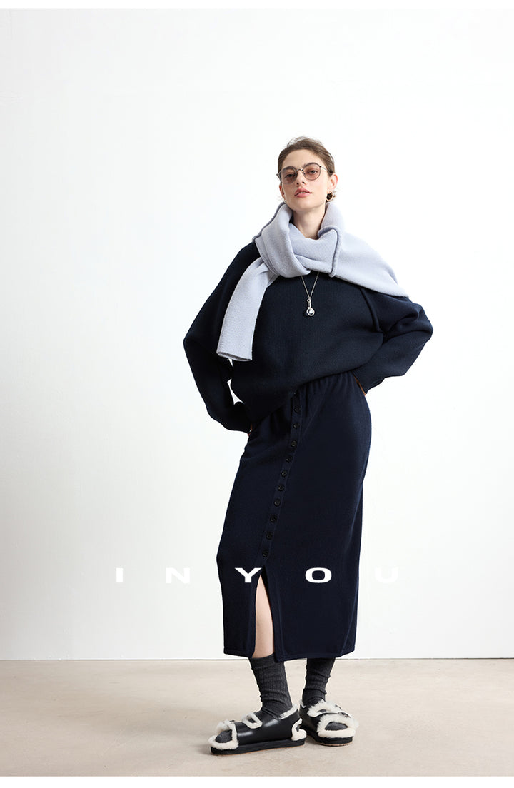 Soft Buttoned Wool Midi Skirt INMS0283